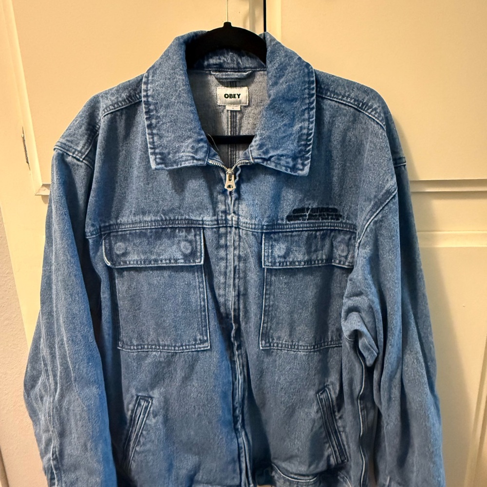 Obey Light Blue Denim Jacket Men's Large